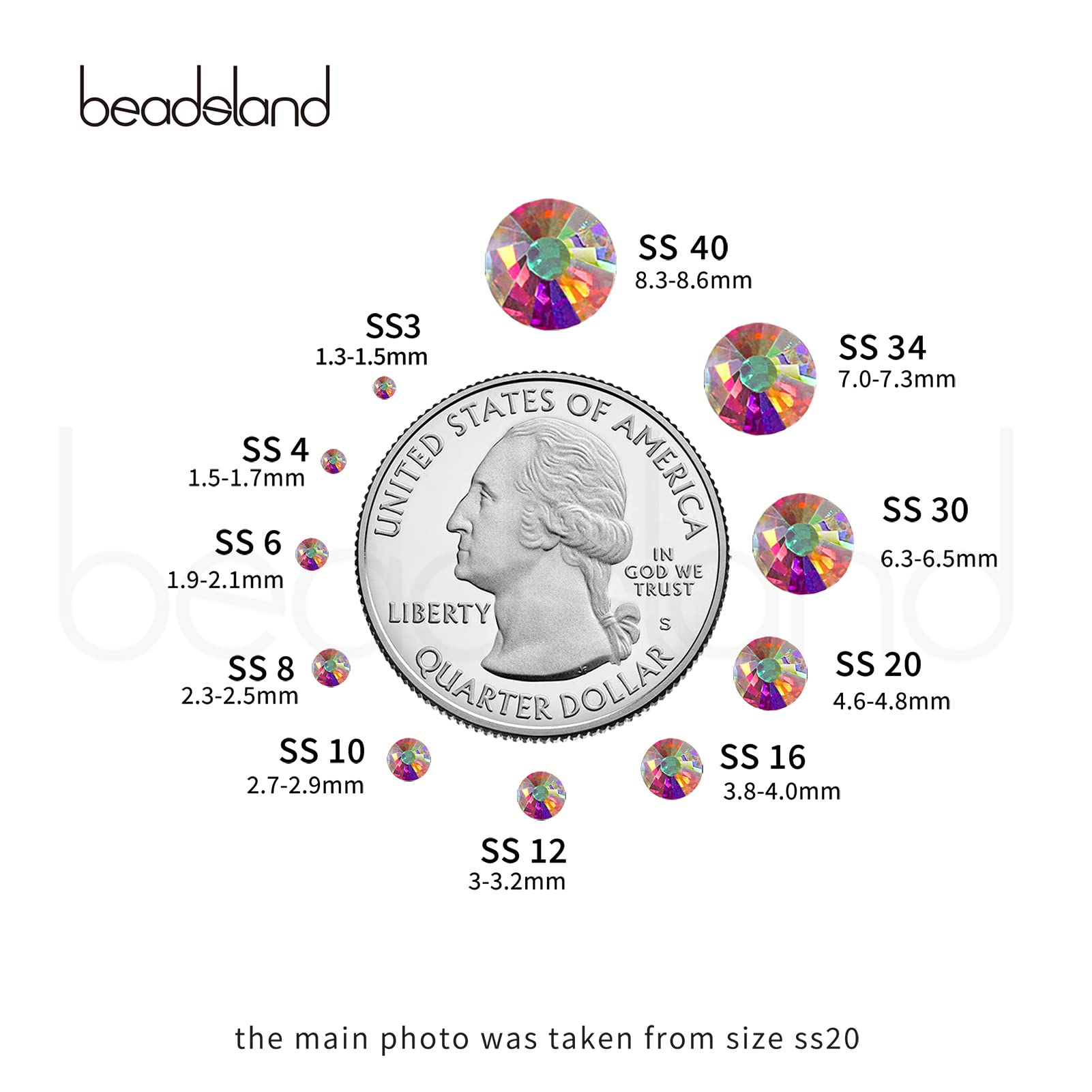 Beadsland 6.3-6.5 mm crystal AB flatback rhinestones for surfaces