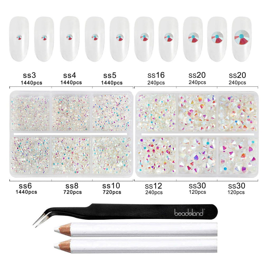 Beadsland SS3-SS30 size range enables versatile nail art designs.