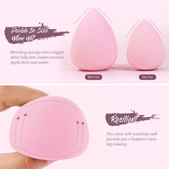 Teardrop BEAKEY sponge blends liquids, creams, and powders for even coverage.
