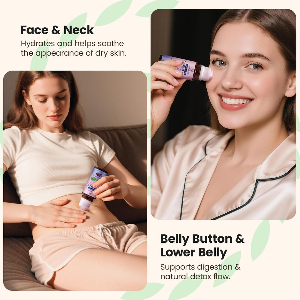 Bealions belly-button area with castor oil for comfortable, relaxed skin.
