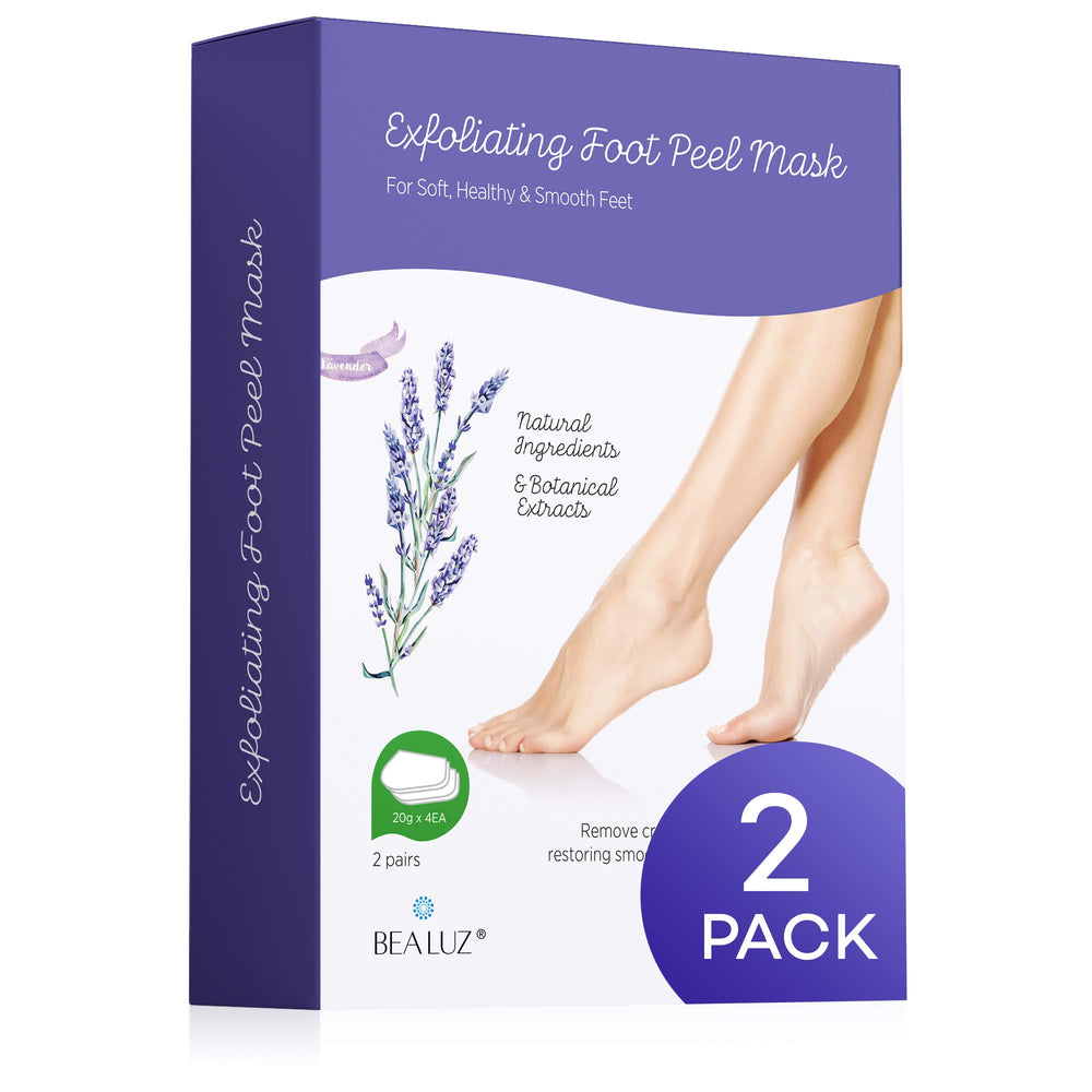 Bealuz foot peel mask booties worn on feet, exfoliating rough skin for softer feet.