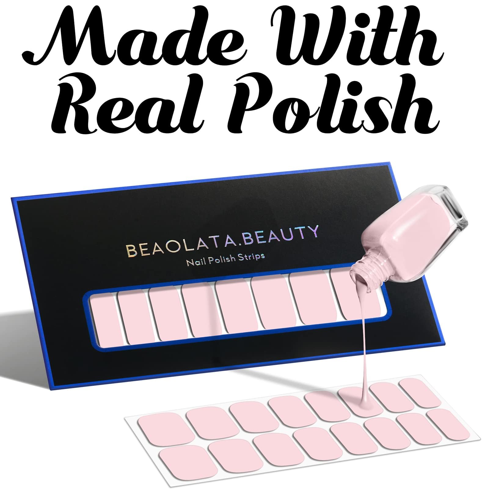 Beaolata packaging shows 32-nail strips and tools for complete manicure.