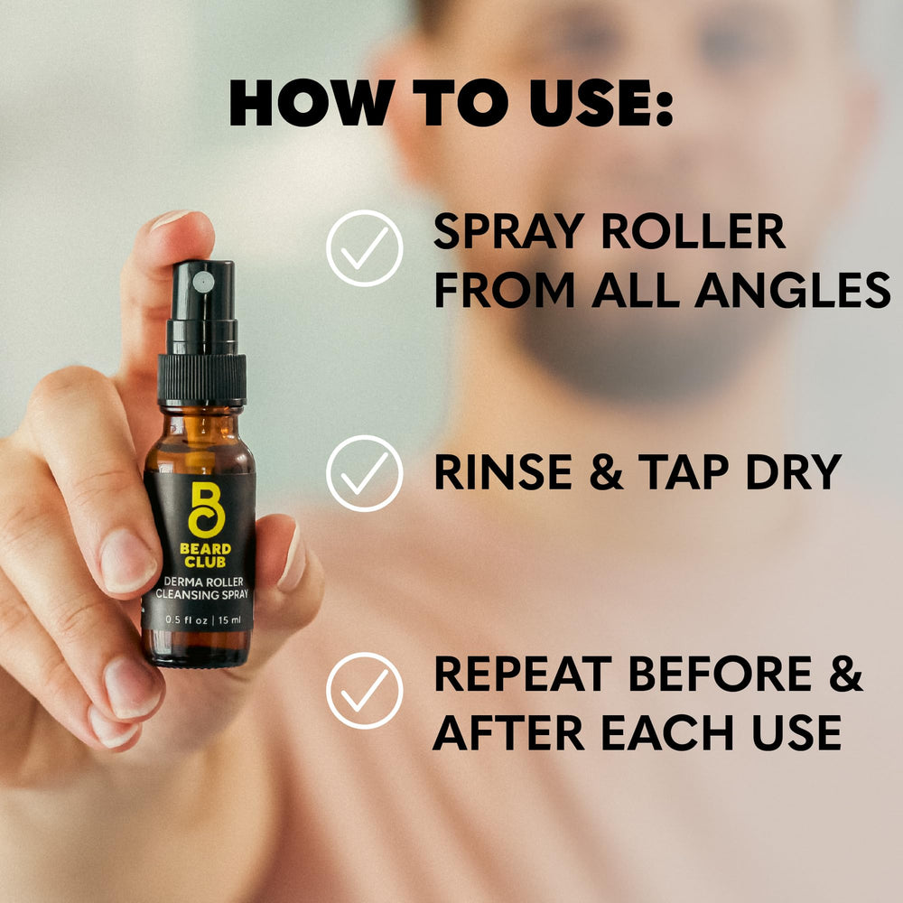 The Beard Club derma roller cleaning action demonstrates efficient maintenance between uses.