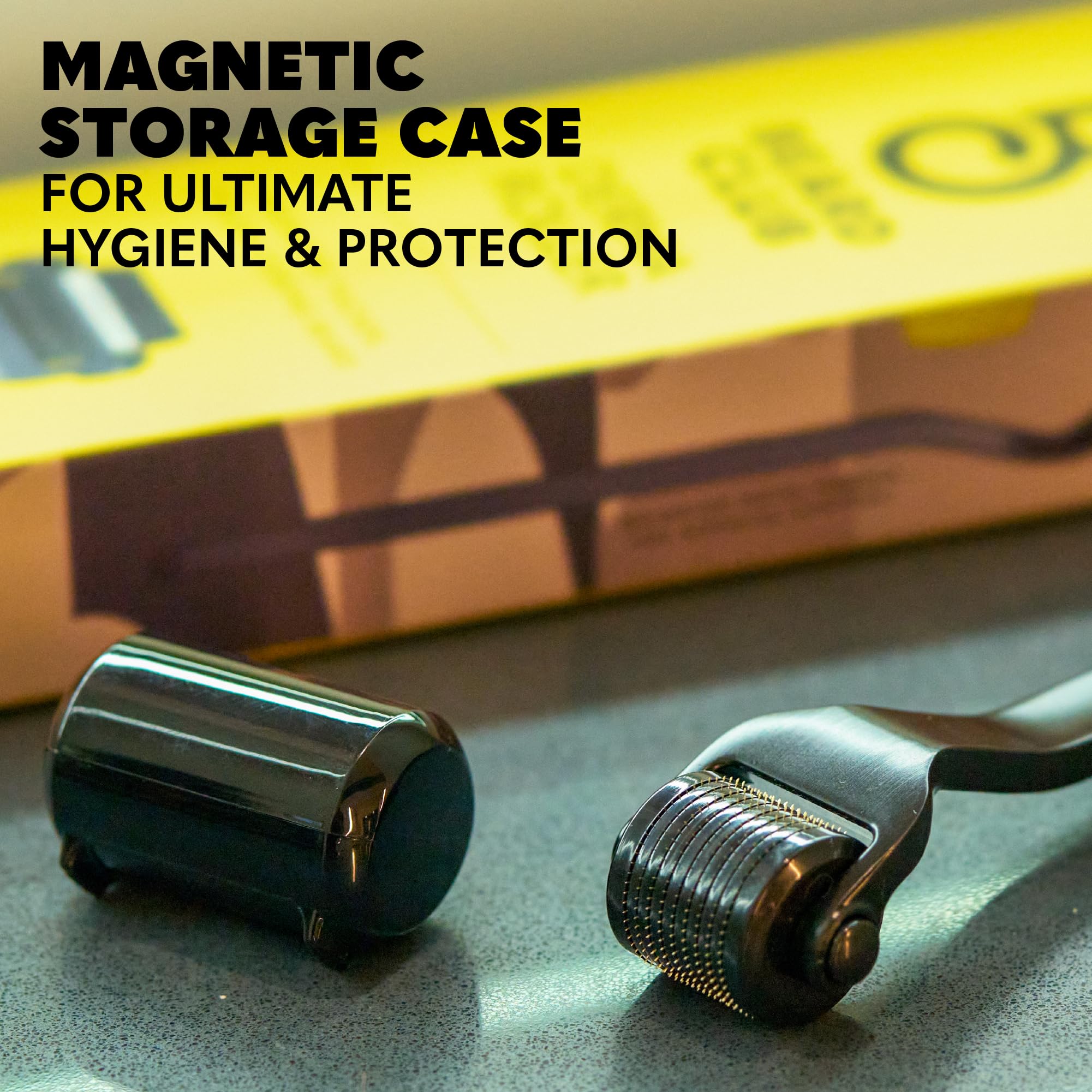 The Beard Club Premium Derma Roller on beard demonstrates easy at-home grooming