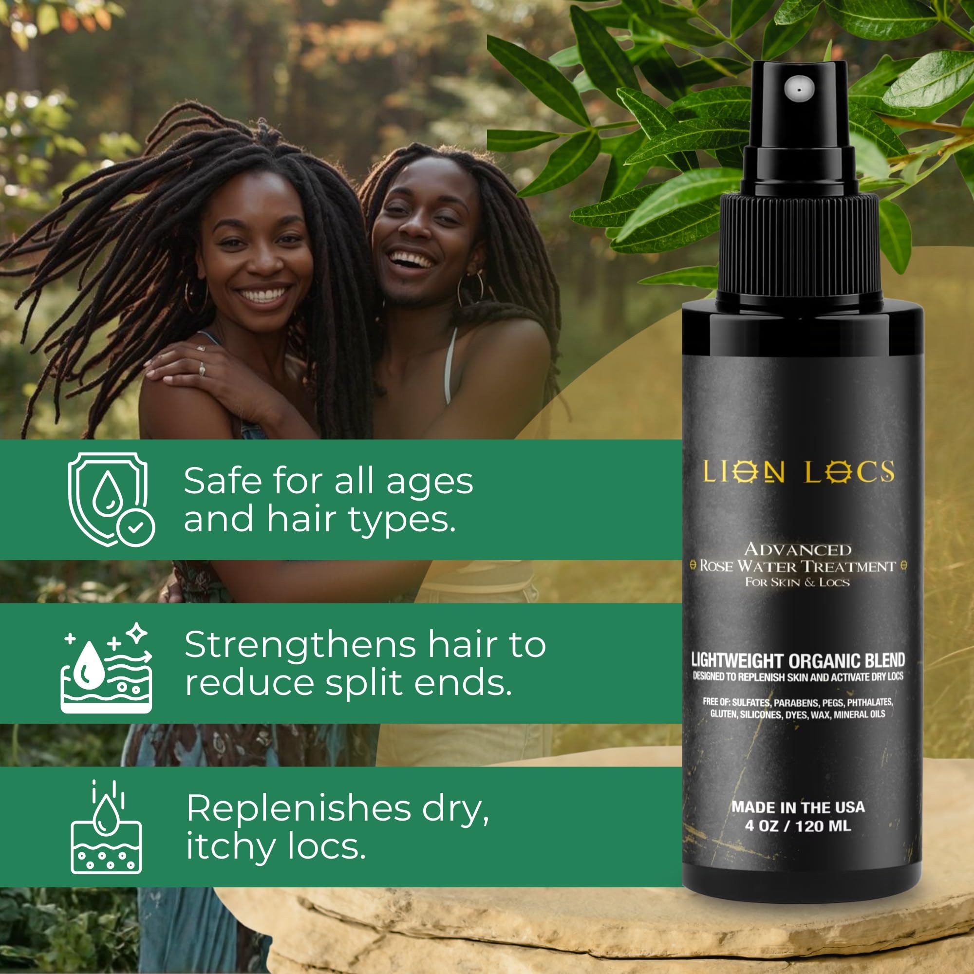 Beard Gains Lion Locs Rosewater Spray pump dispensing for quick refresh