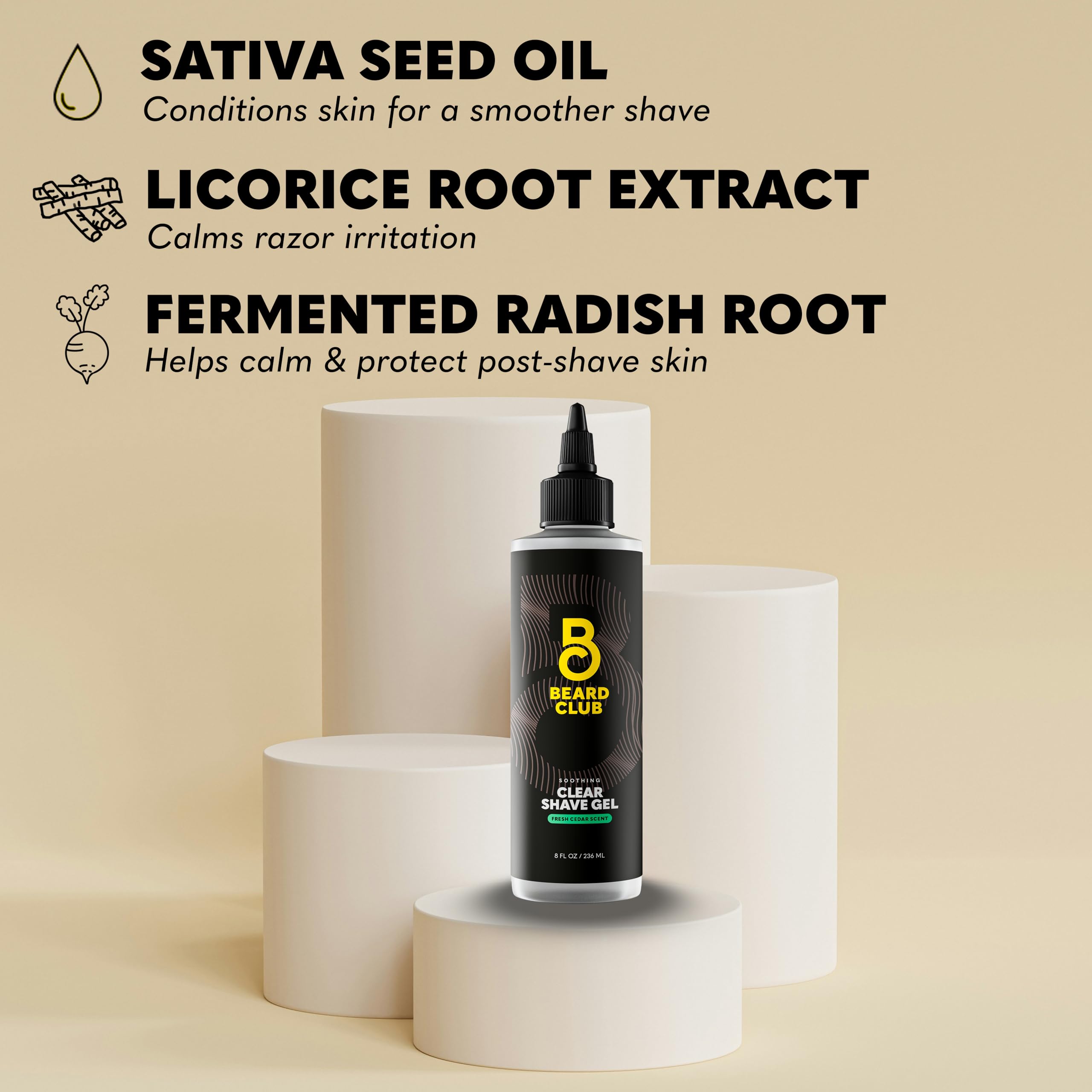 Contains Sativa Seed Oil for hydrating skin during shave.
