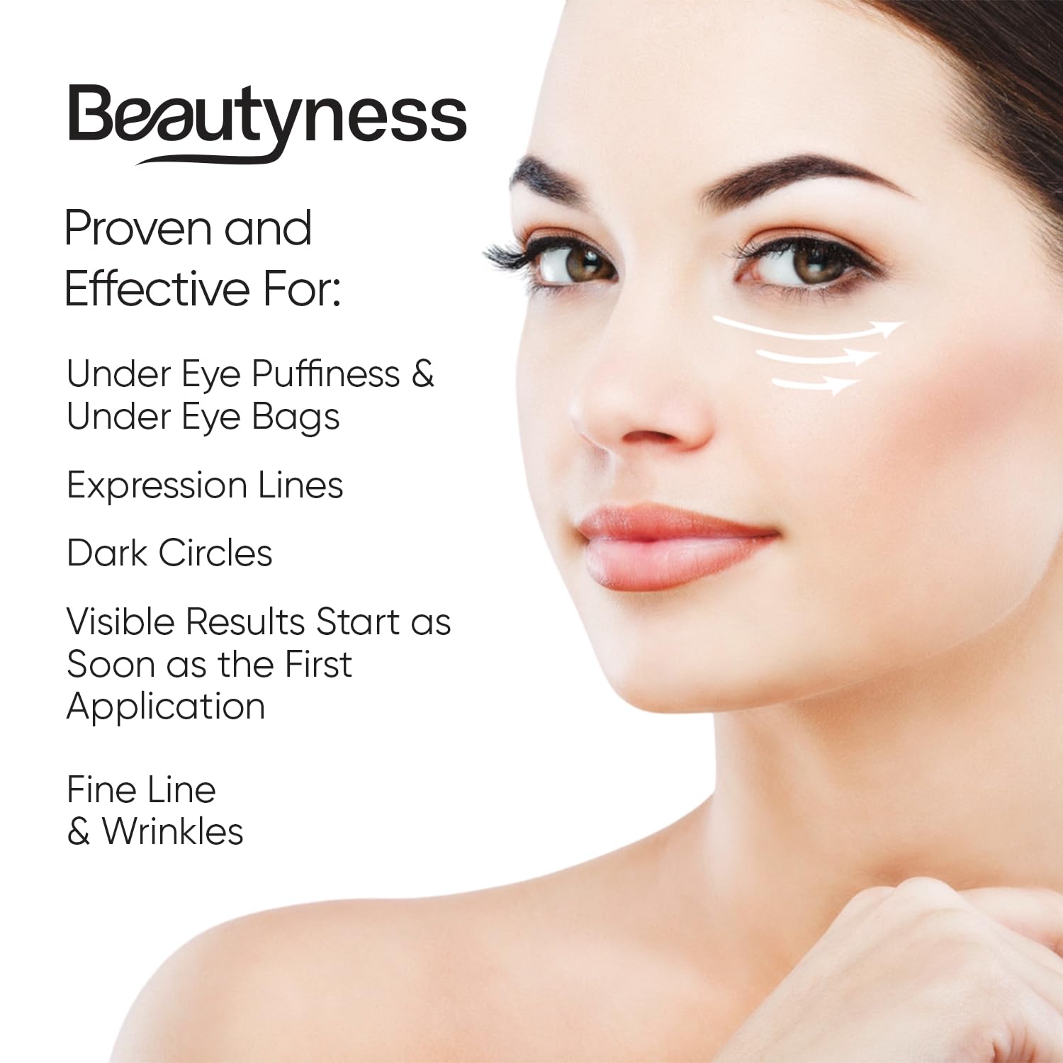 Beatool eye cream application routine demonstrates a smooth, even eye area.