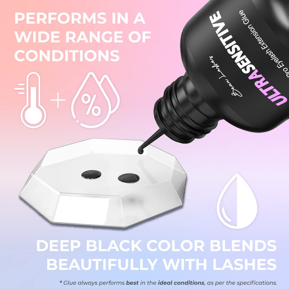 Beau Lashes deep black adhesive blending seamlessly with lashes