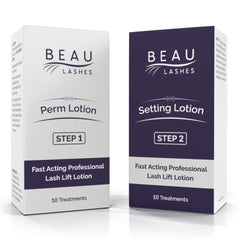 Beau Lashes fast-acting lift lotion bottle for quick professional lash perms