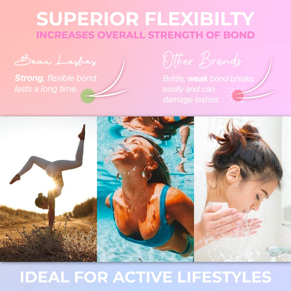 Beau Lashes flexible bond improves retention during clients' routines