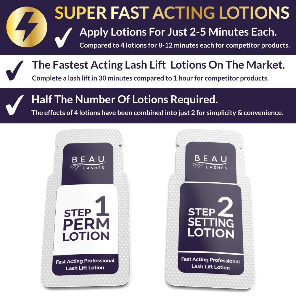 Beau Lashes setting lotion promoting a long-lasting curl for clients