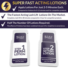 Beau Lashes setting lotion promoting a long-lasting curl for clients