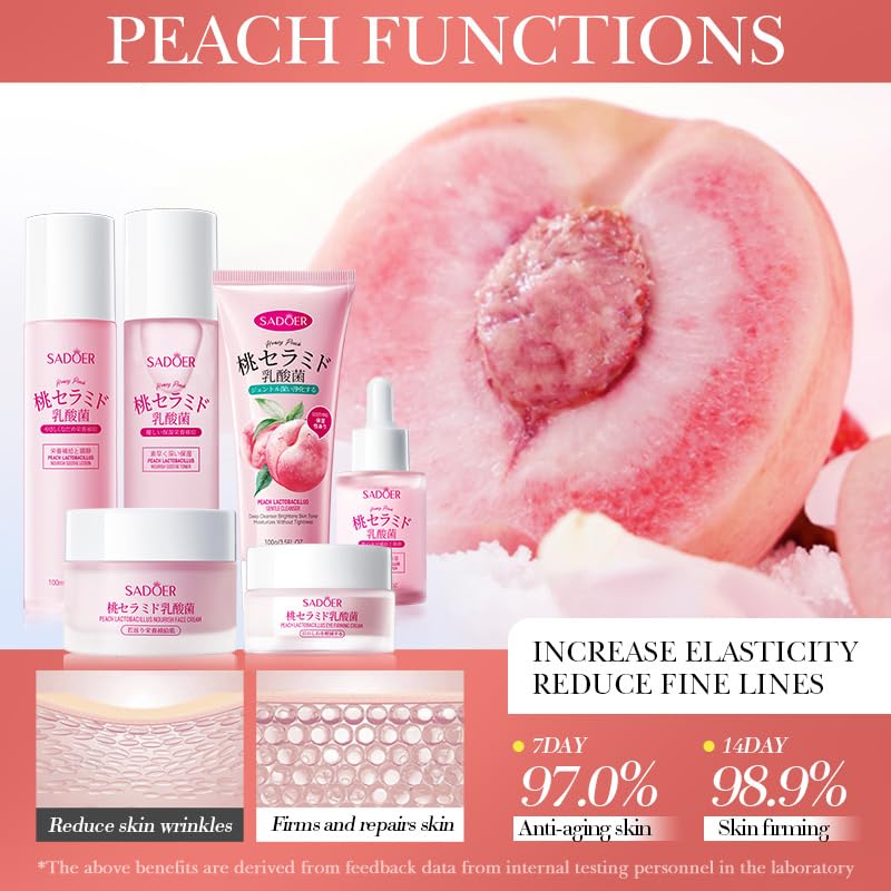 BeauBase Peach Toner with cotton pads; balanced hydration to prep skin.