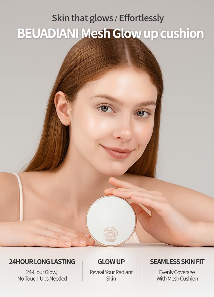 Beaudiani Mesh Glow Cushion dispensing mesh enables smooth, even coverage.