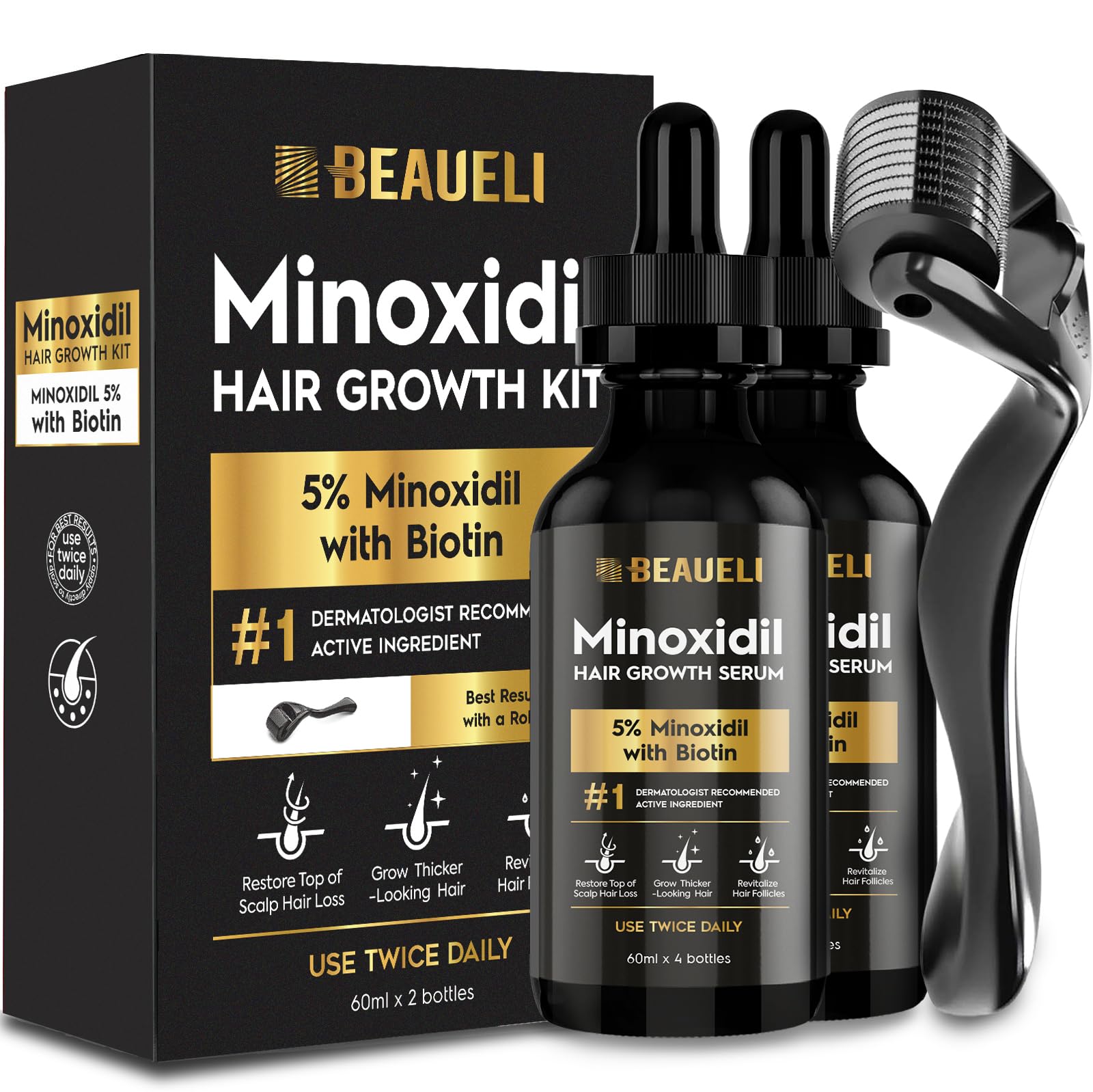 Beaueli minoxidil 5% bottle pour shows quick-drying, simple daily use