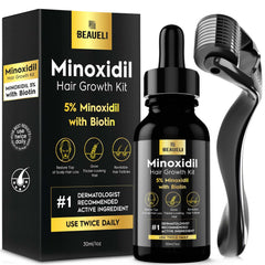 Beaueli Minoxidil beard growth kit bottle close-up for enhanced beard fullness