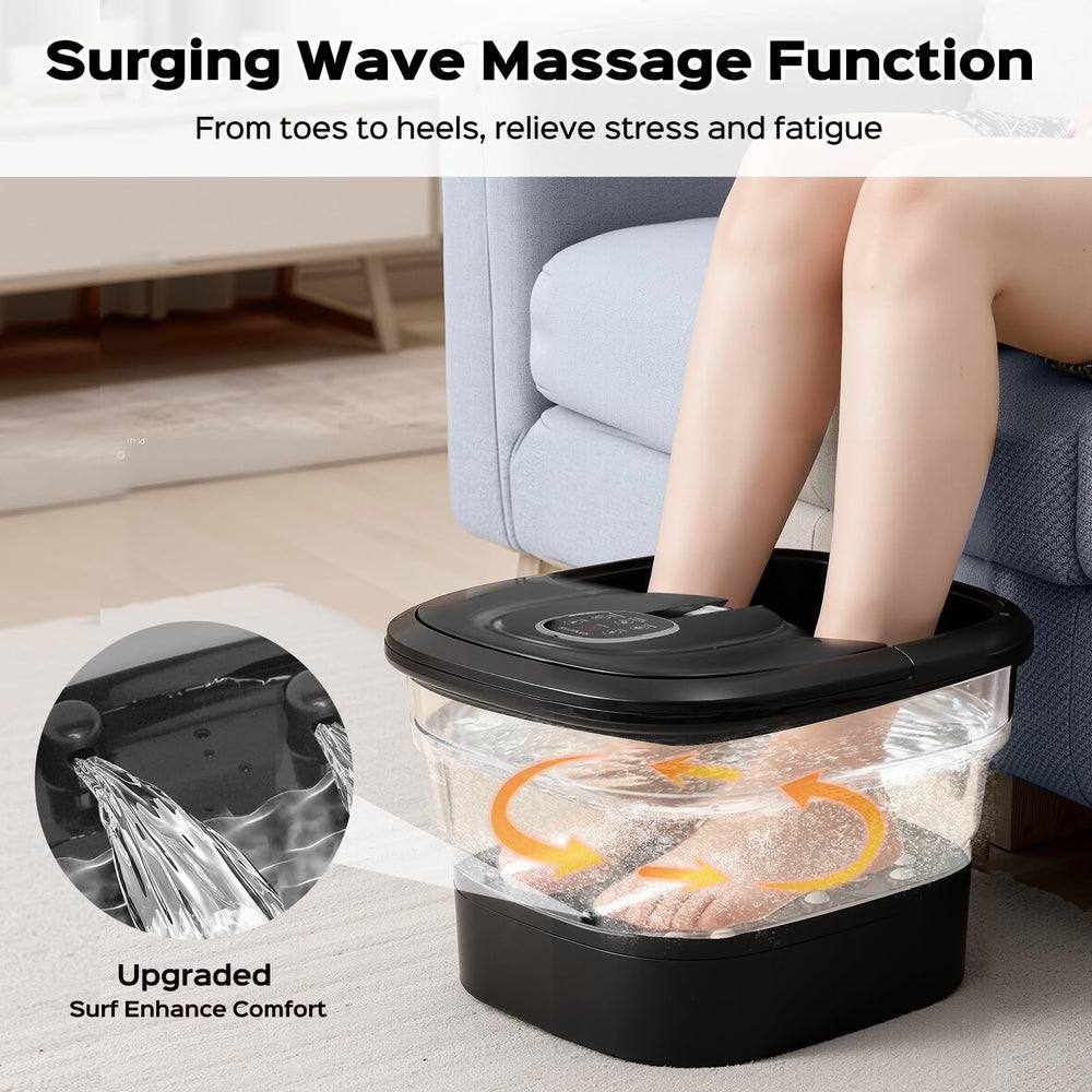 BEAUMOI Foot Spa showing heat function and soothing bubbles for warmth.