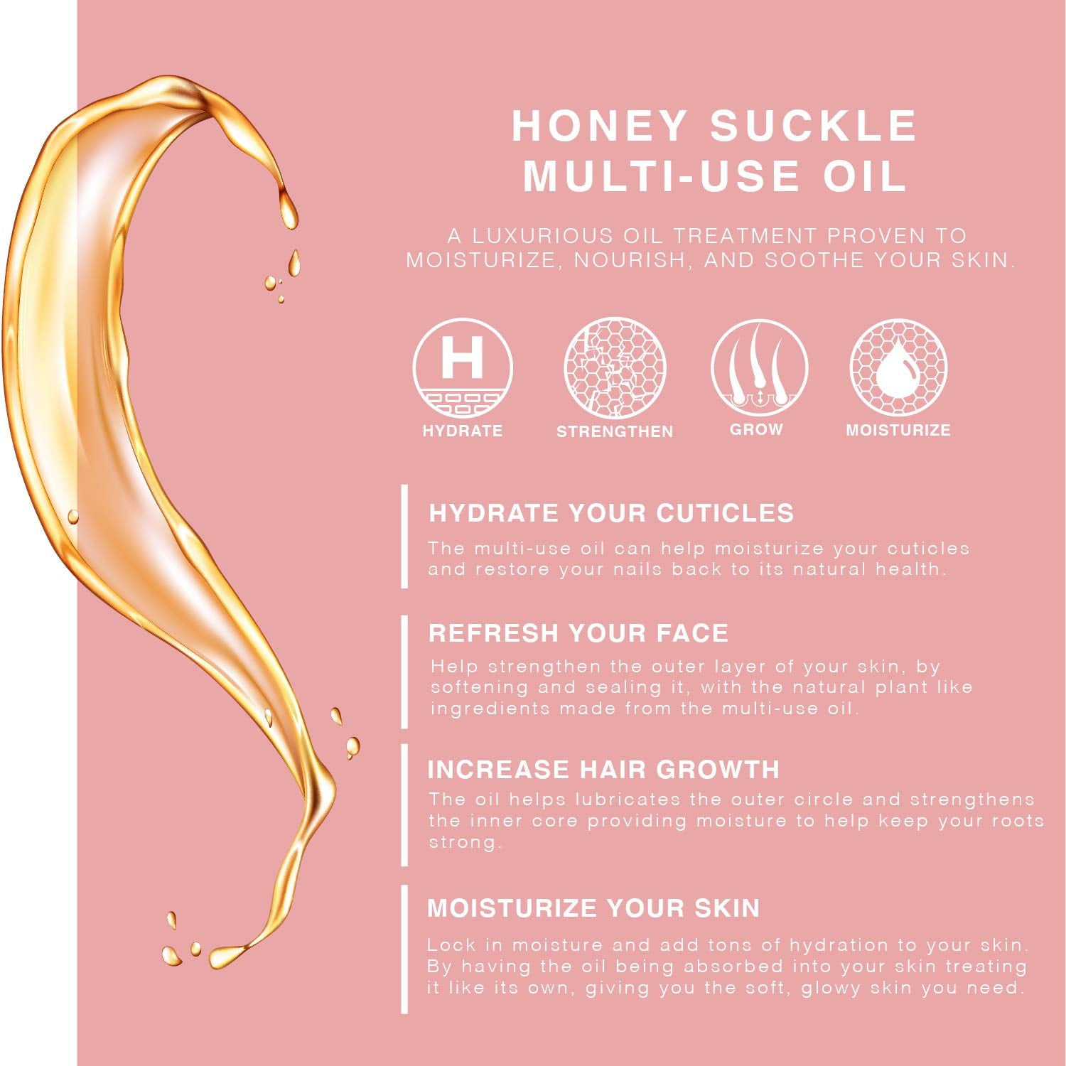 BEAUTE DE PROVENCE honeysuckle oil bottle shows apricot and coconut ingredients for nourishment.