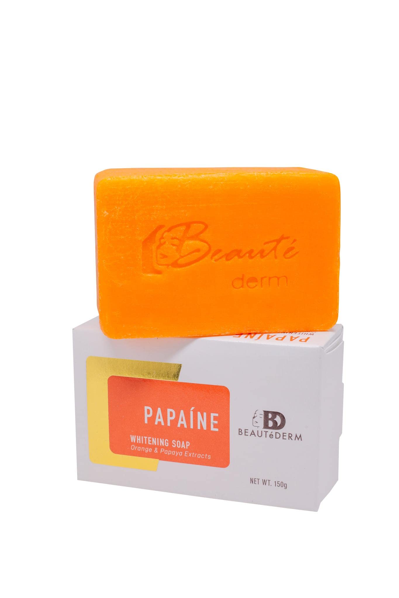 Beautederm Papaine Soap finished bar on a clean surface showing compact design.