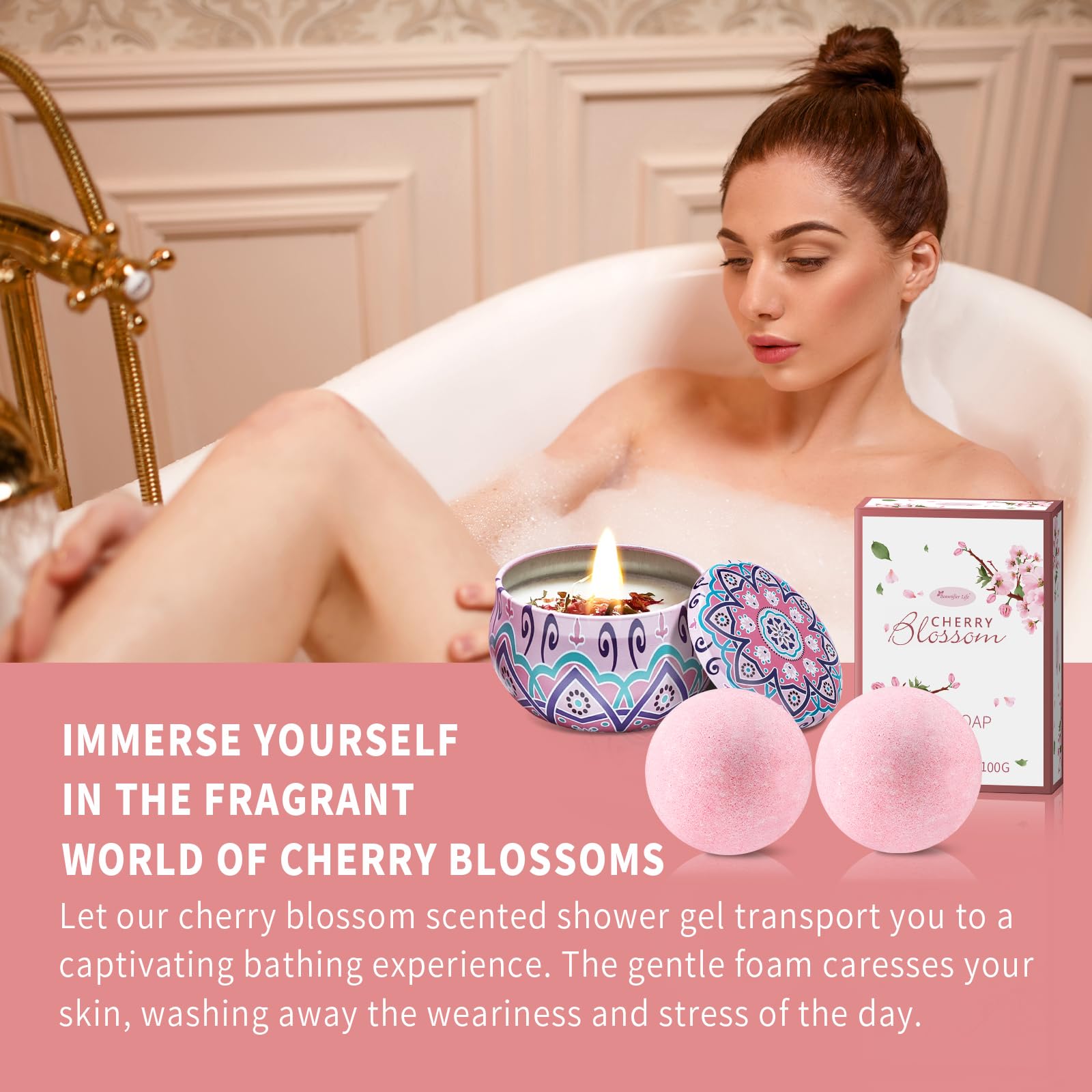 Beautifier Life bath bombs in pastel colors for a refreshing fizz.