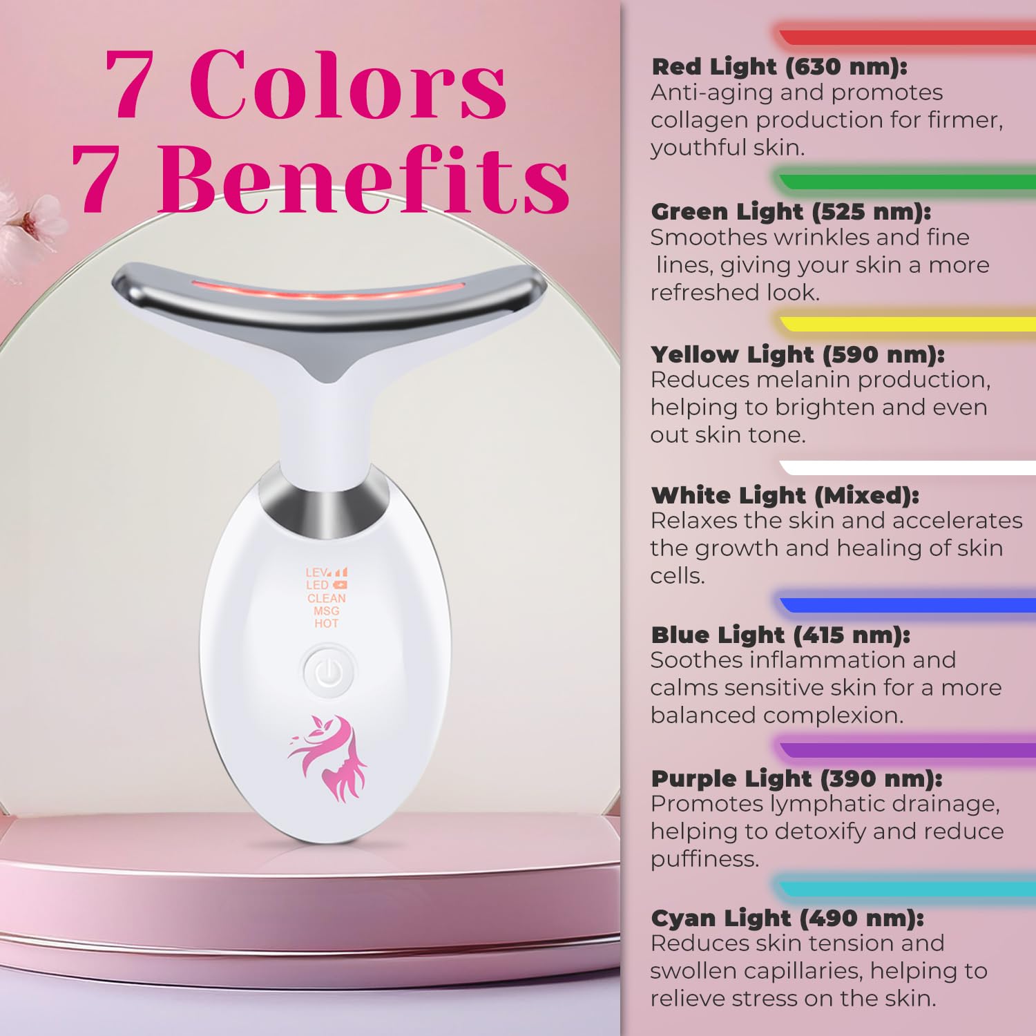 BEAUTILITE heat mode helps improve elasticity and brighten complexion.
