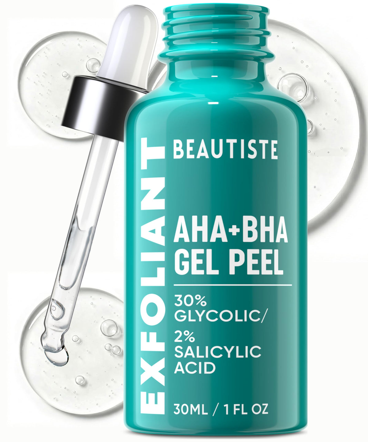 Beautiste 30 Day Miracle Exfoliant bottle shows powerful at-home exfoliation for brighter skin.
