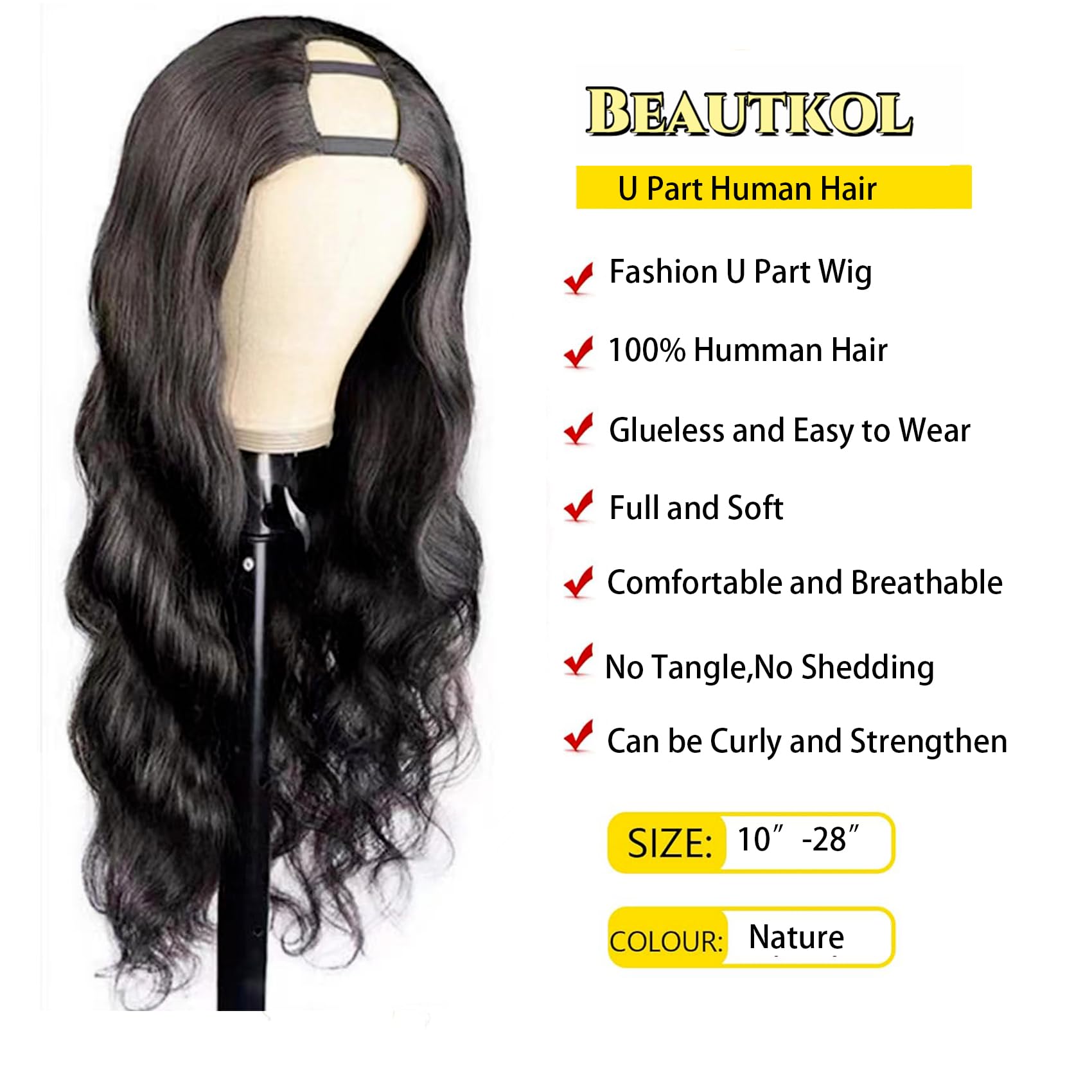 Beautkol U Part cap assembly with top clips for secure, glue-free wear.