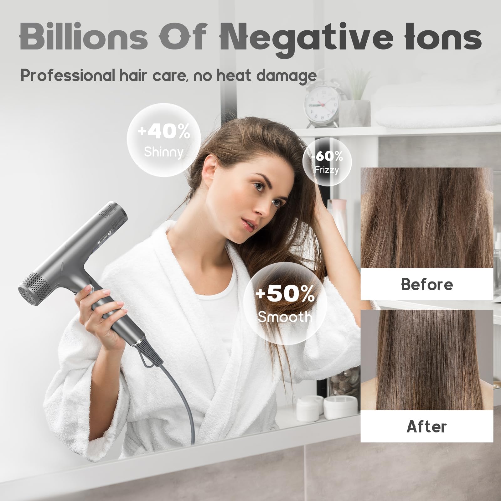 BEAUTURAL hair dryer operates quietly for comfortable home or hotel use.