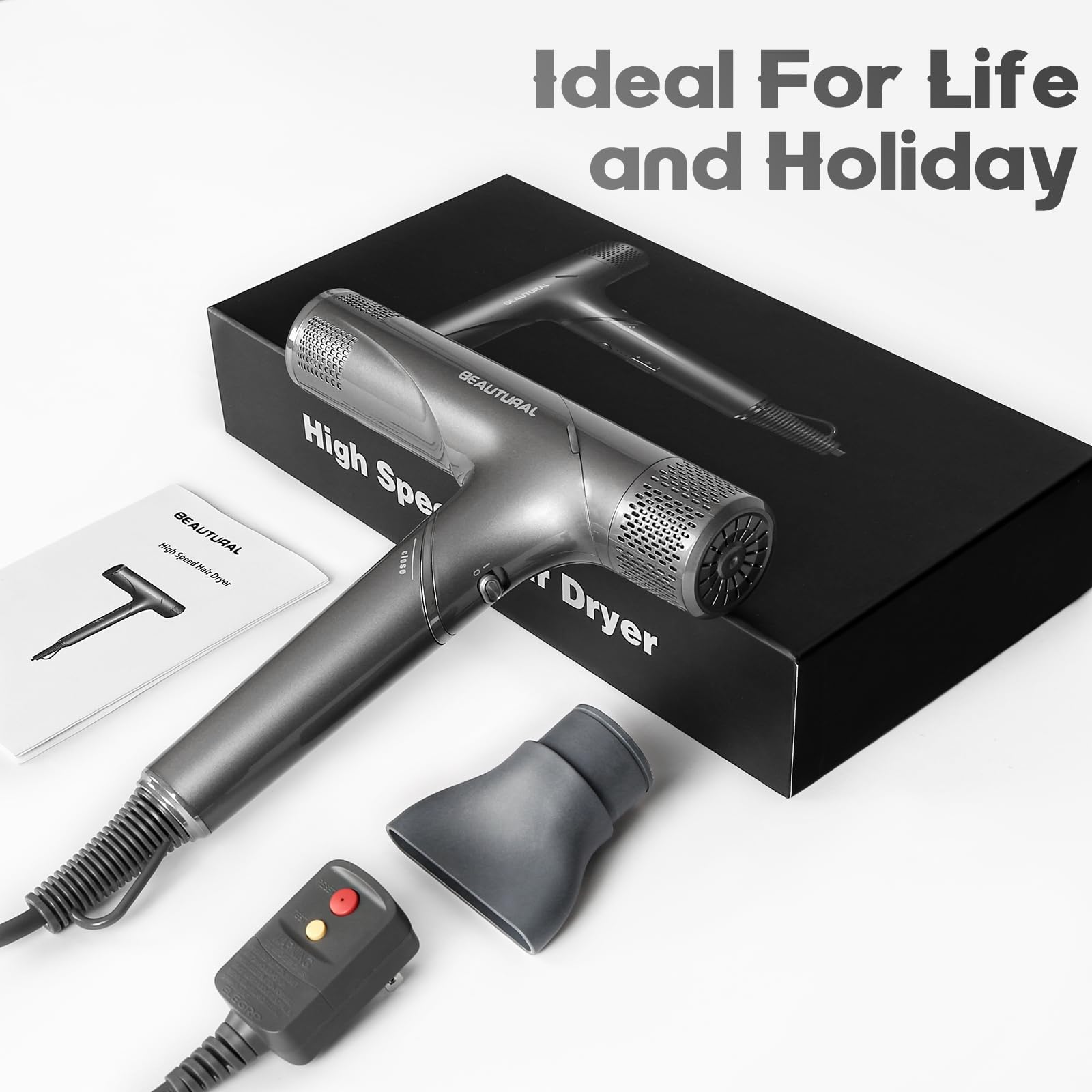 BEAUTURAL hair dryer travel case included for organized packing.