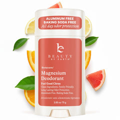 Beauty by Earth aluminum-free deodorant bottle showing a clean, family-safe formula.