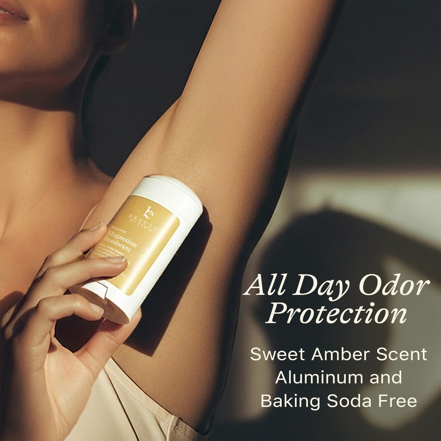 Beauty by Earth deodorant cap close-up highlighting smooth glide.