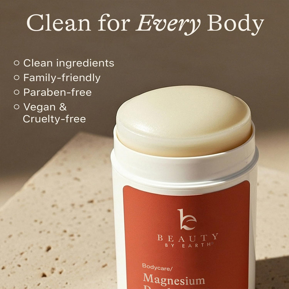 Beauty by Earth deodorant ingredients with organic botanicals and minerals.