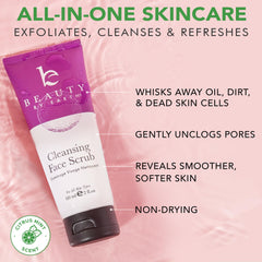 Front packaging of Beauty by Earth scrub emphasizes USA-made quality and clean beauty.