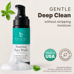 Beauty by Earth foaming face wash rich lather in hand.