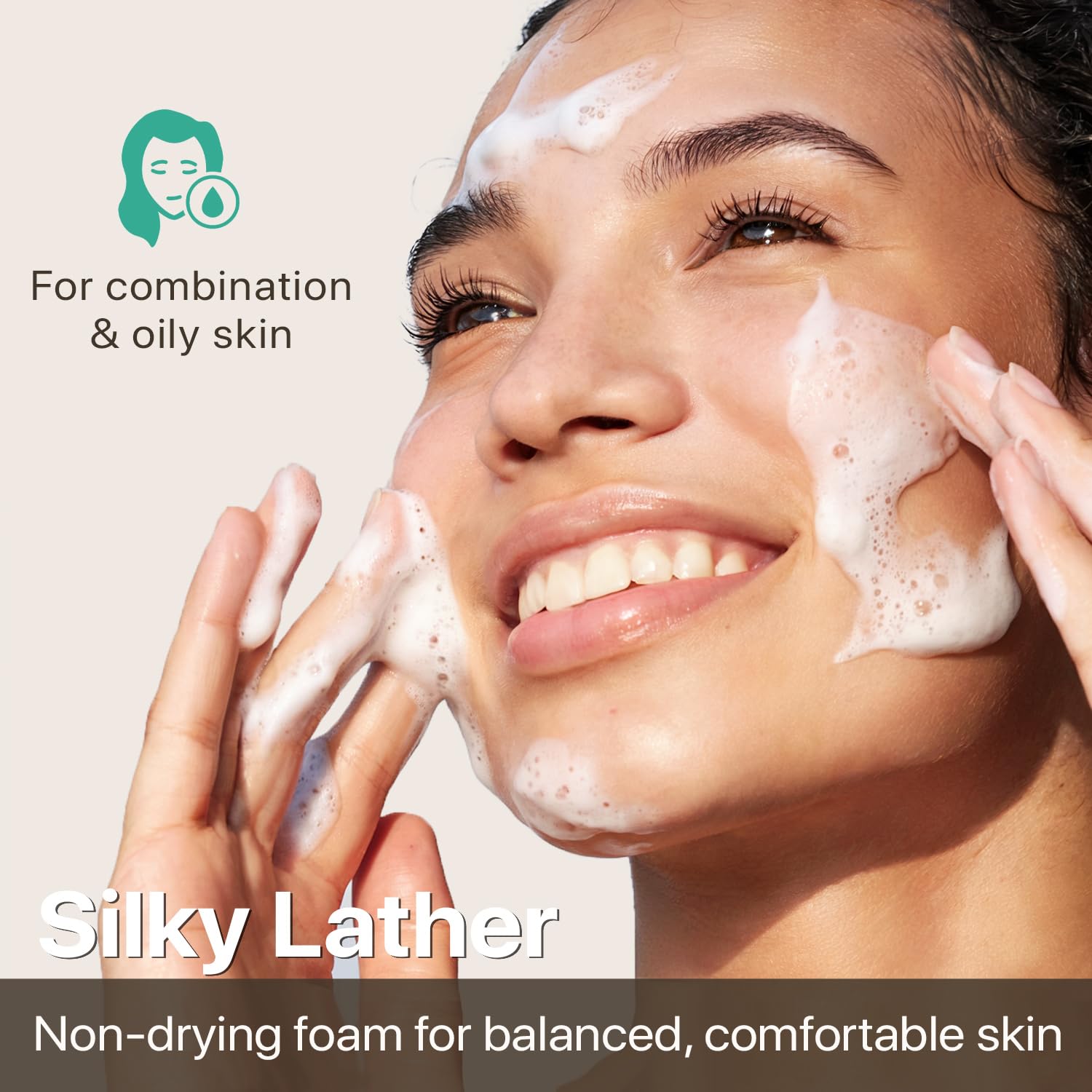 Beauty by Earth foaming face wash pump close-up for easy dispensing.