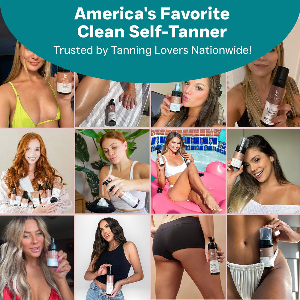 Beauty by Earth self-tanner application step demonstrates fast dry time