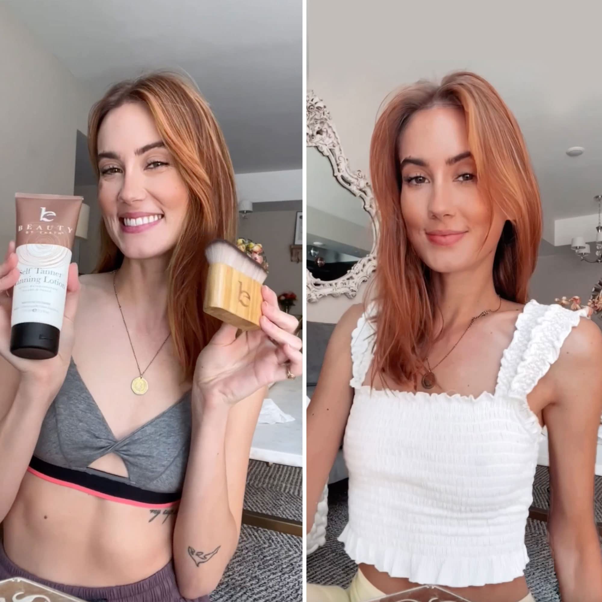 Beauty by Earth self-tanner glow on skin after application.