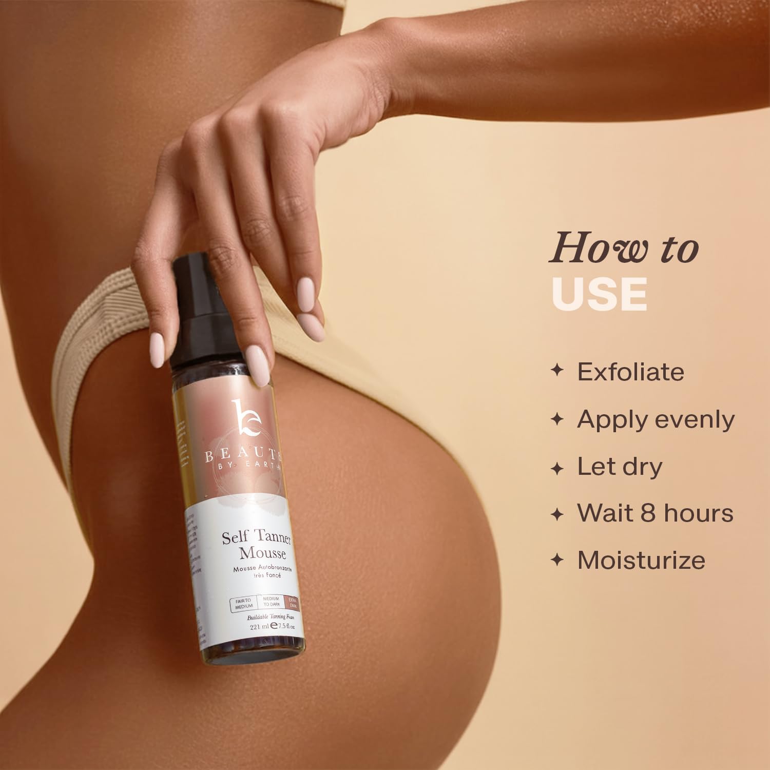 USA-made label on Beauty by Earth Self Tanner Mousse bottle