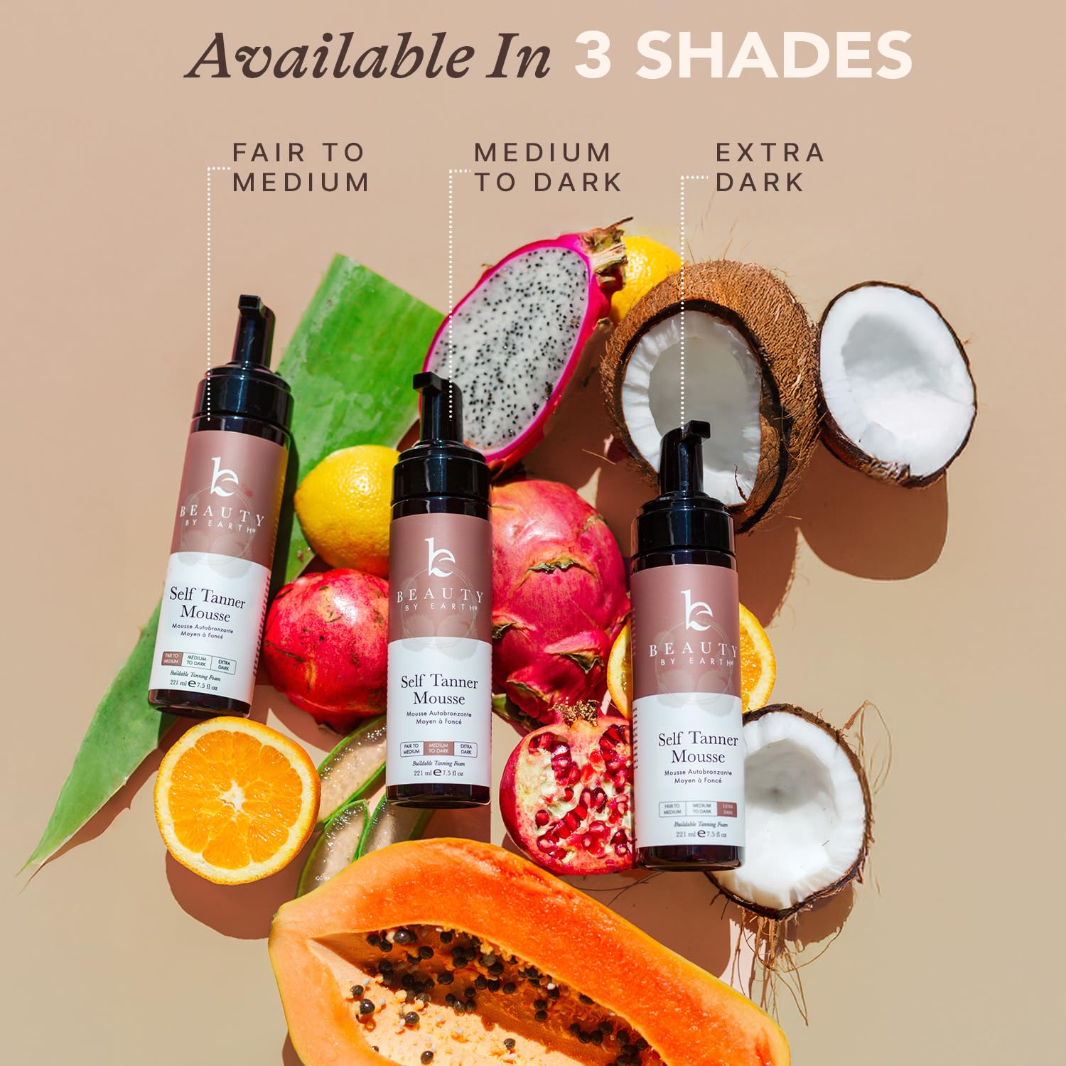 Vegan cruelty-free packaging for Beauty by Earth Self Tanner Mousse
