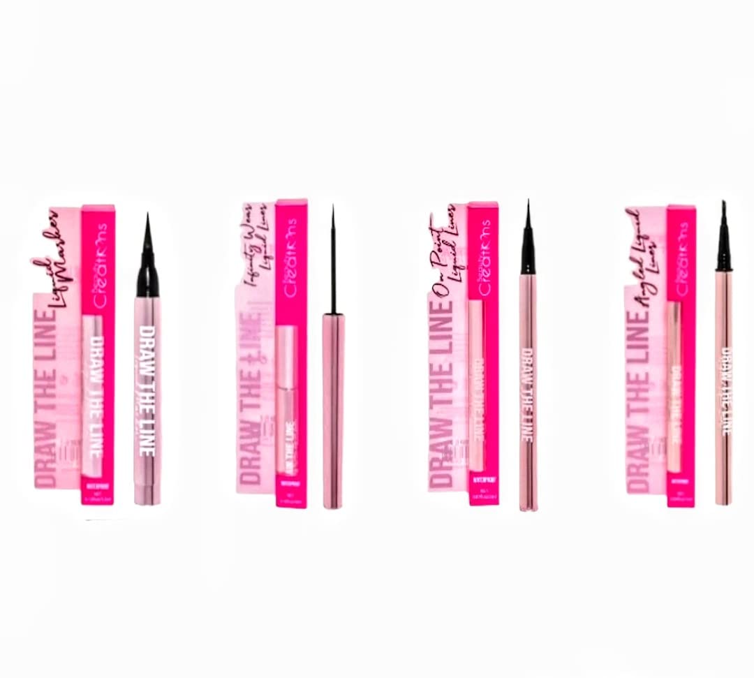 Beauty Creations Draw The Line Eyeliner set showing all four tips and packaging for versatile looks