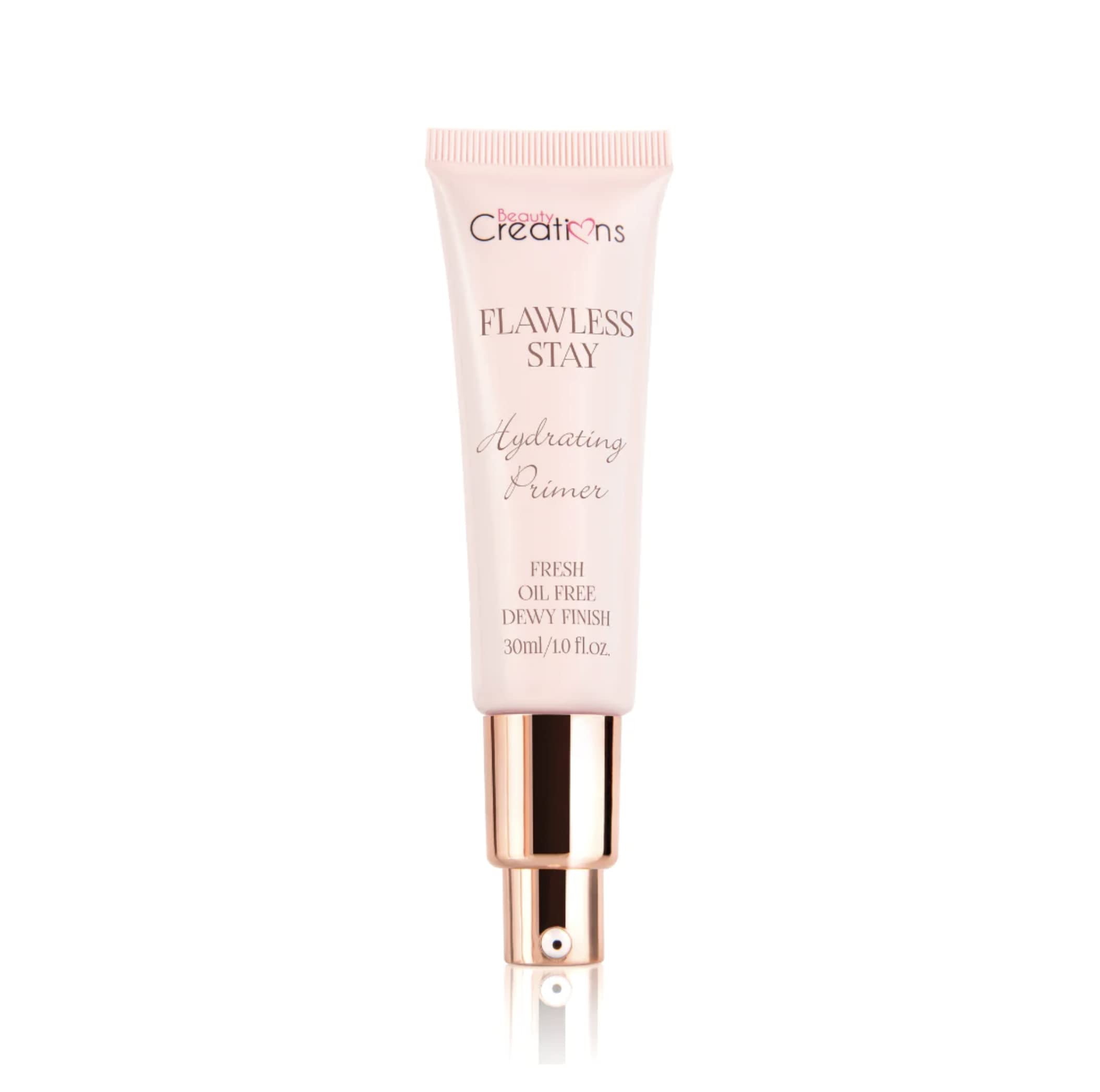 Beauty Creations Flawless Stay Hydrating Primer bottle with pump boosts brightness and smooths skin