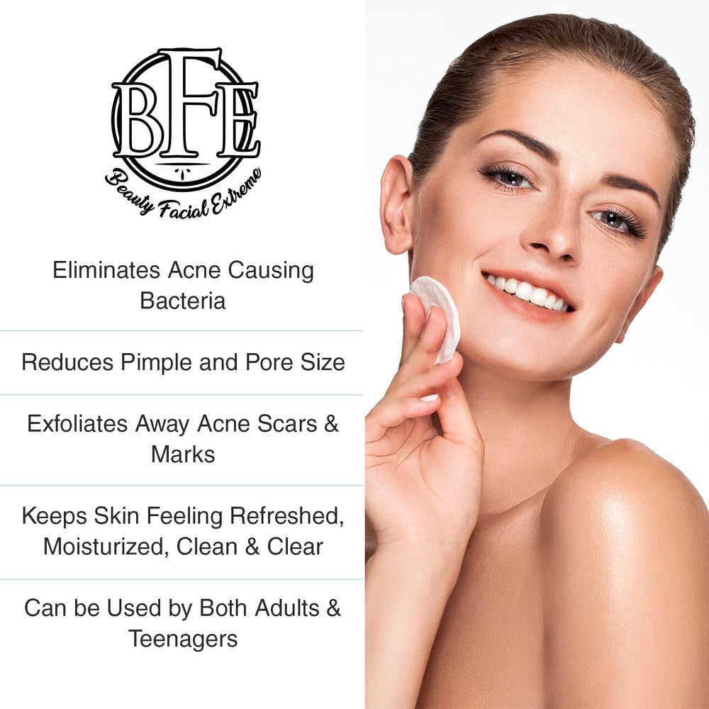 Label highlights 2% salicylic acid and AHAs on Beauty Facial Extreme Acne Pads.