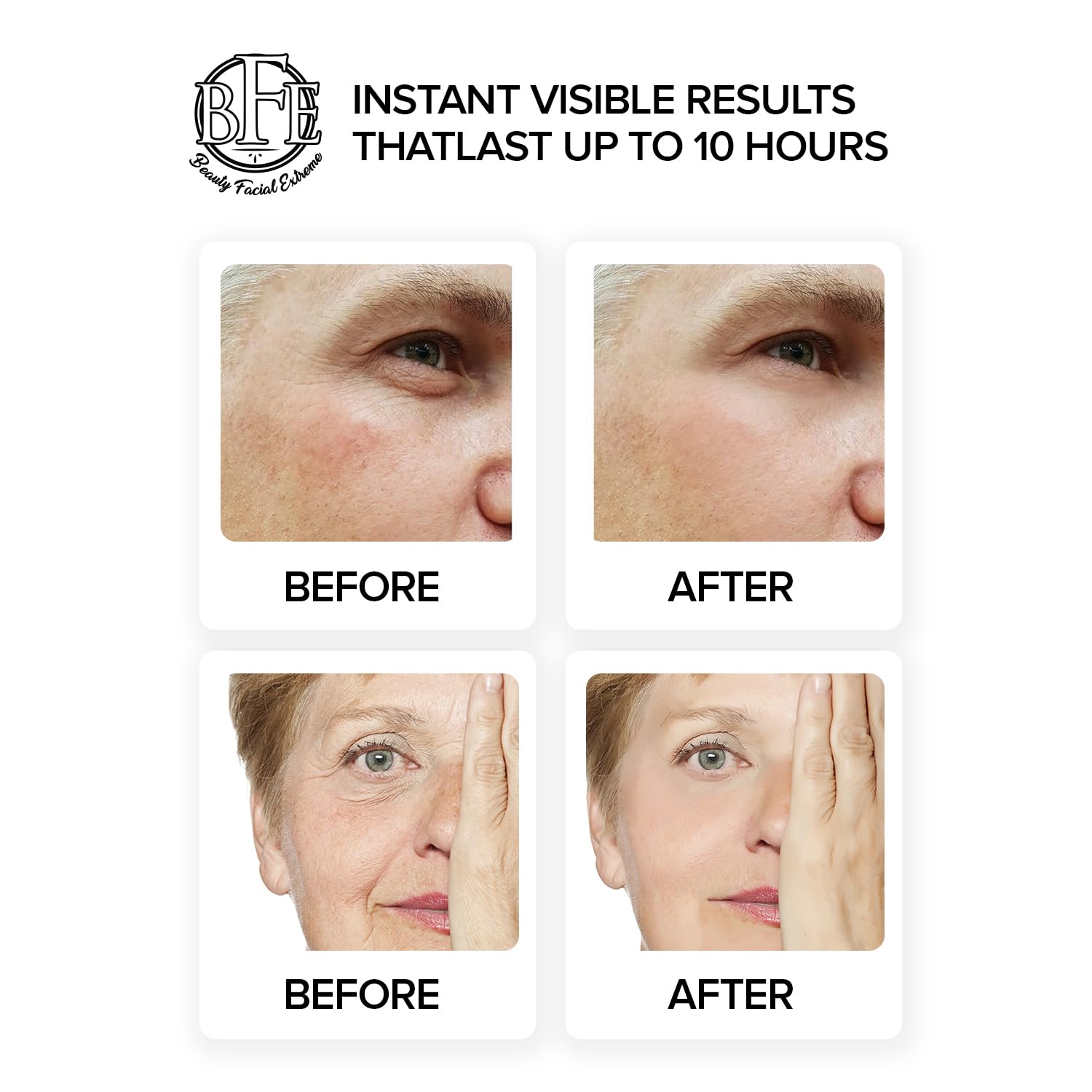 Beauty Facial Extreme instant eye-tightener peptides close-up highlights long-term support