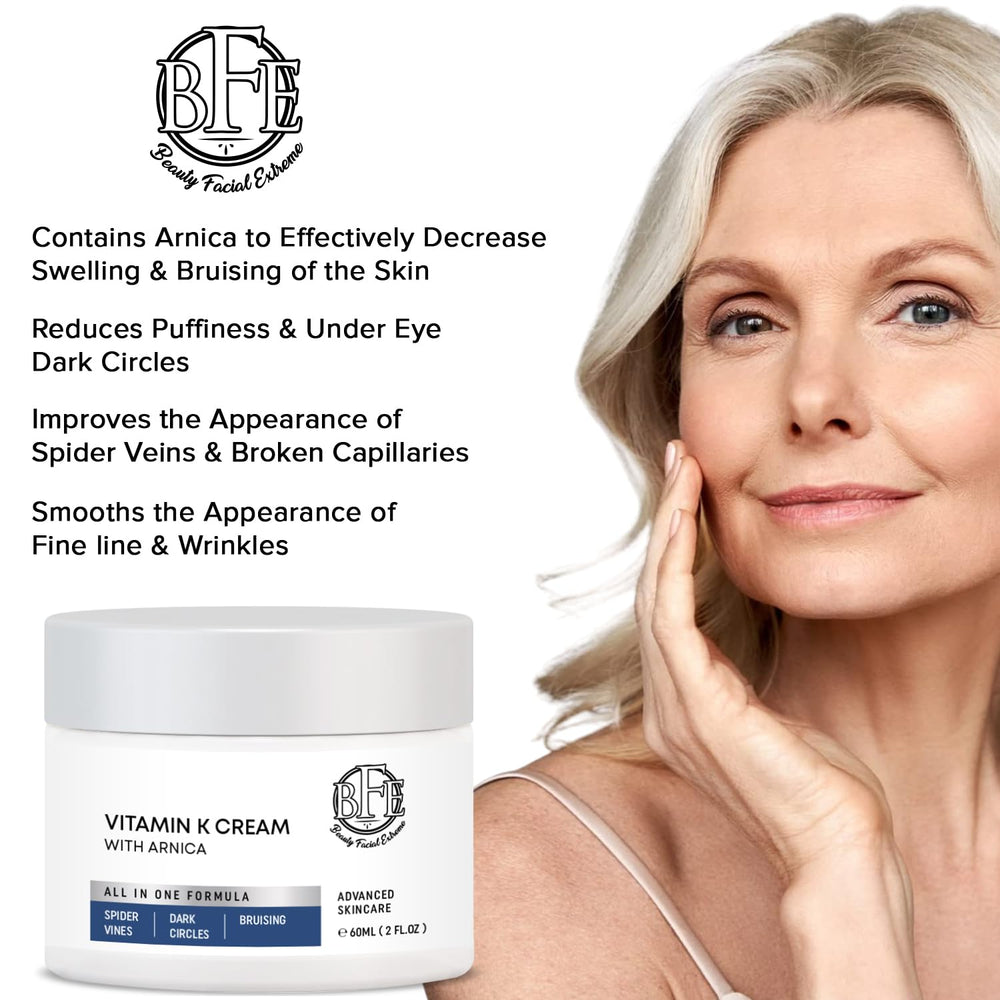 Beauty Facial Extreme Vitamin K Cream bruising fade visual suggests improved marks.