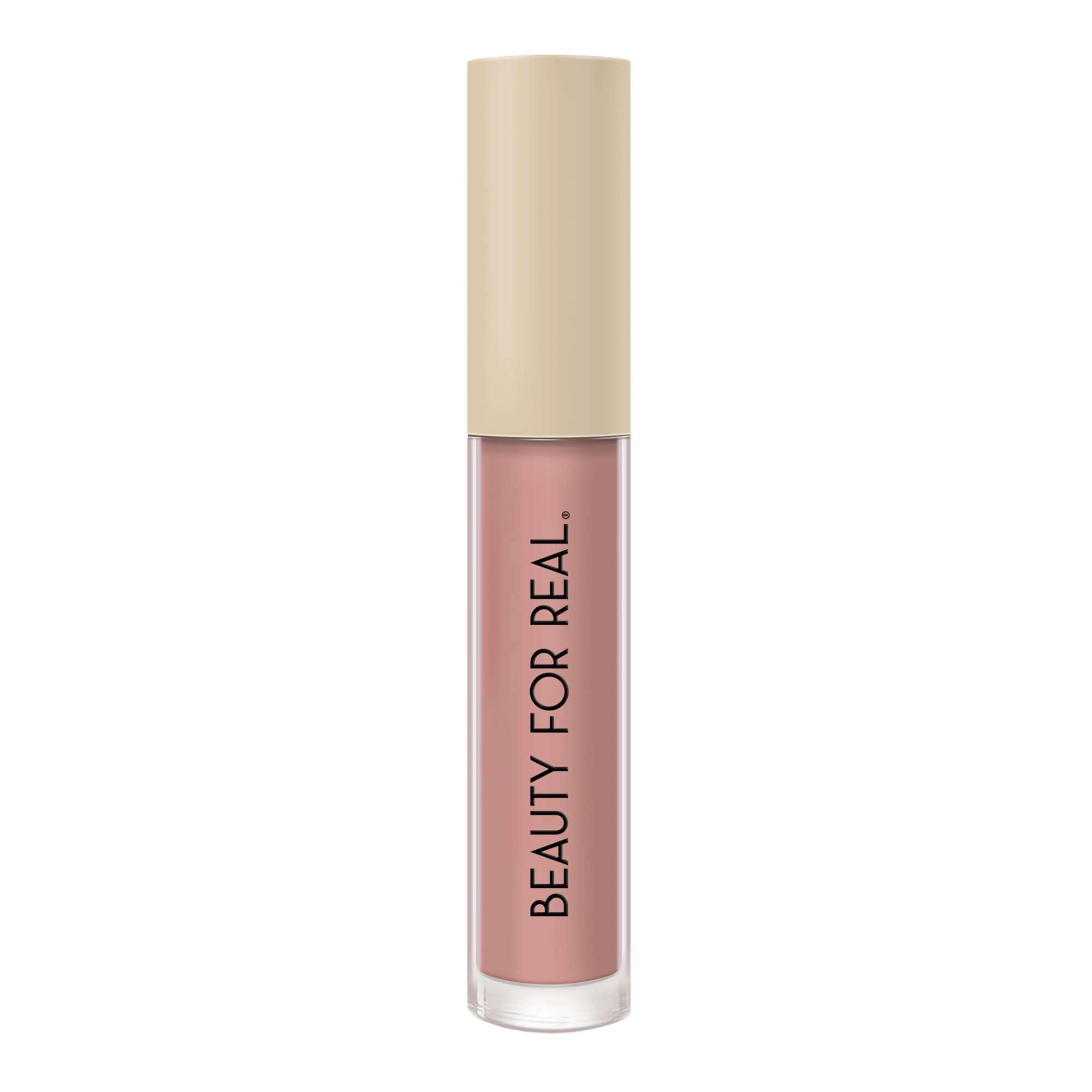 Beauty For Real Be Seen Exposure lipstick bottle shows neutral beige nude shade for everyday wear