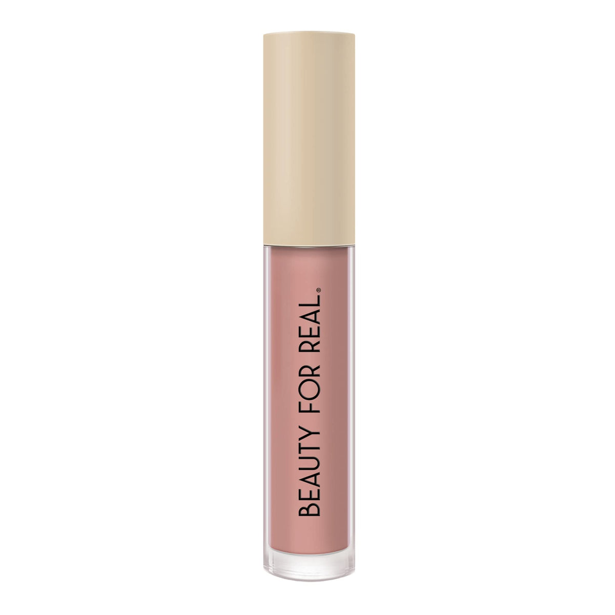 Beauty For Real Be Seen Exposure lipstick bottle shows neutral beige nude shade for everyday wear