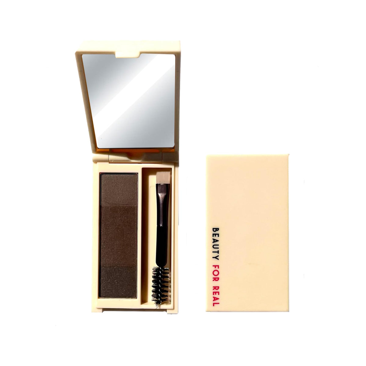 Beauty For Real Brow Max Ombre Brow Powder compact displaying three-shade palette for customizable brows.