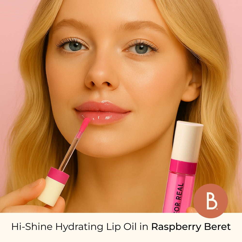 Beauty For Real lip oil layered over color amplifies shine and moisture