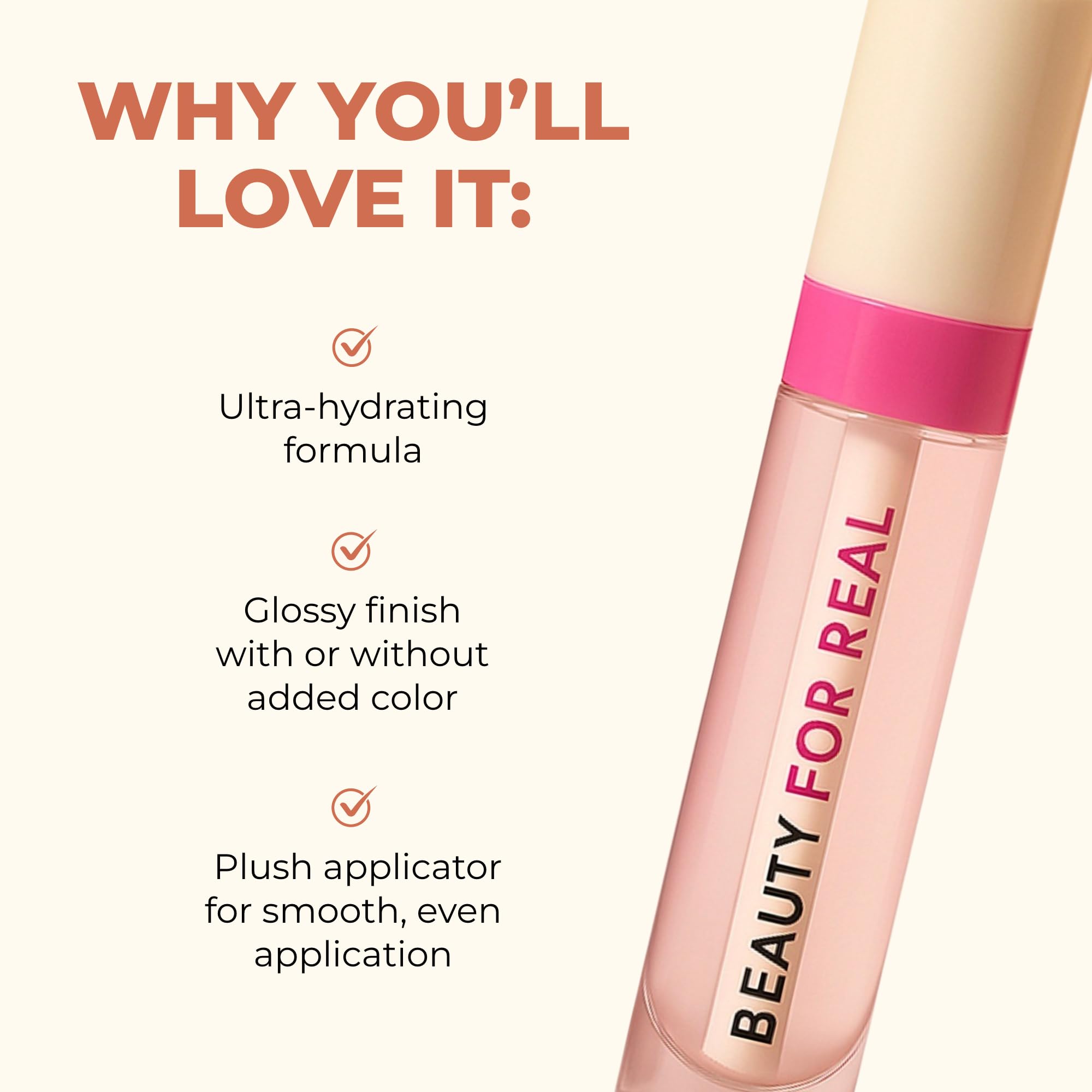 Beauty For Real lips close-up highlights radiant gloss and healthy-looking lips
