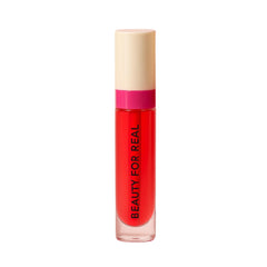 Beauty For Real Lip Revival Hi-Shine Lip Oil bottle with glassy red gloss for shine.